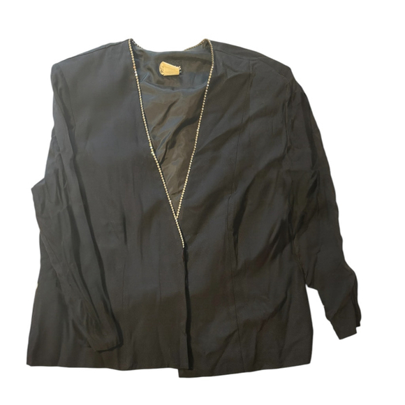 Gail Rhinestone Cardigan Blazer Fancy Shoulder Pleating - Picture 1 of 9